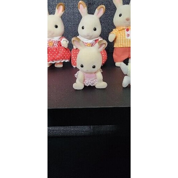Sylvanian Calico Critters Chocolate Rabbit Family Of 8 1985 Vintage Twins Babies - Picture 6 of 7